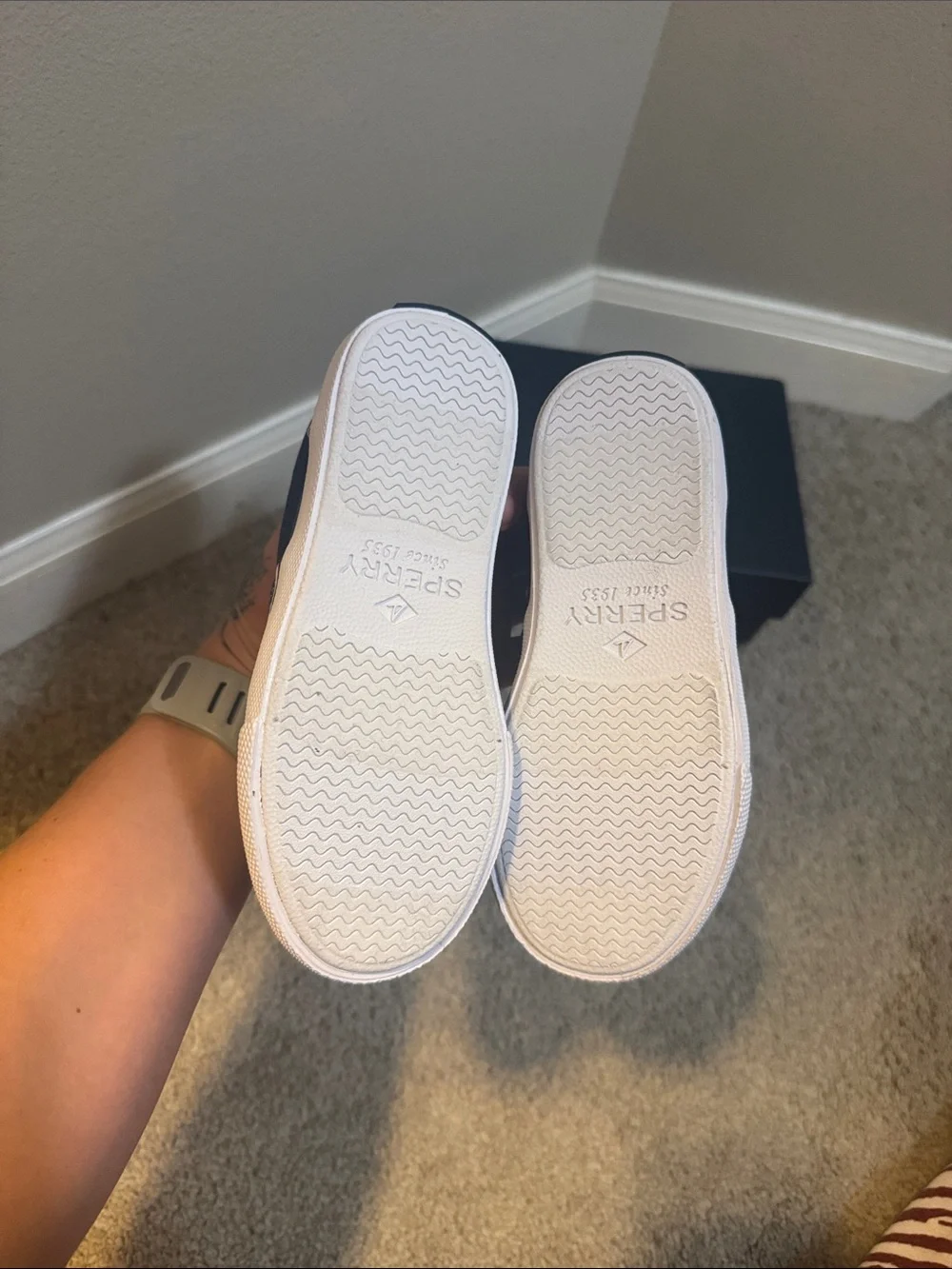 Sperry Navy Canvas Lace-Up Kids Shoes with White Sole